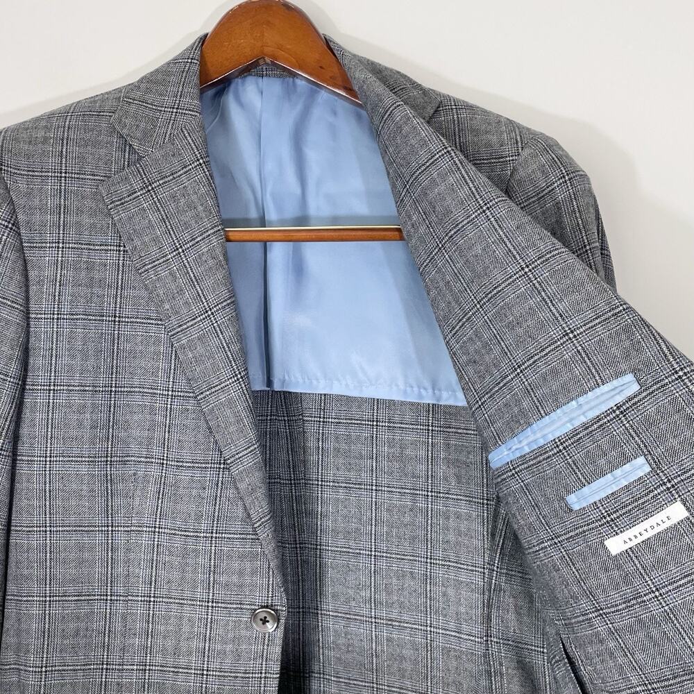 BESPOKE Abbeydale Flannel Glen Plaid Sportcoat 40R Gray Blue Surgeon Cuff